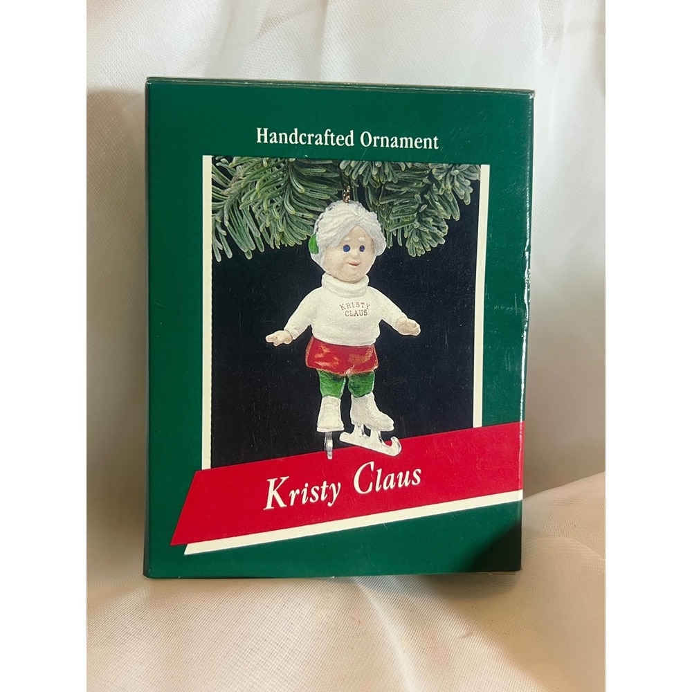Hallmark Kristy Claus Ornament OS 1980s Vintage Ice Skating Red White